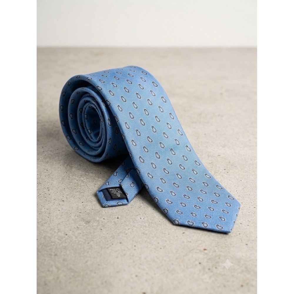 Ermenegildo Zegna Silk Tie Paisley Light Blue Italian Luxury Business Necktie